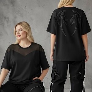 TORRID Nightfall Oversized Tee w/Bat Wings & SemiSheer Mesh Neckline NWT Size 3X